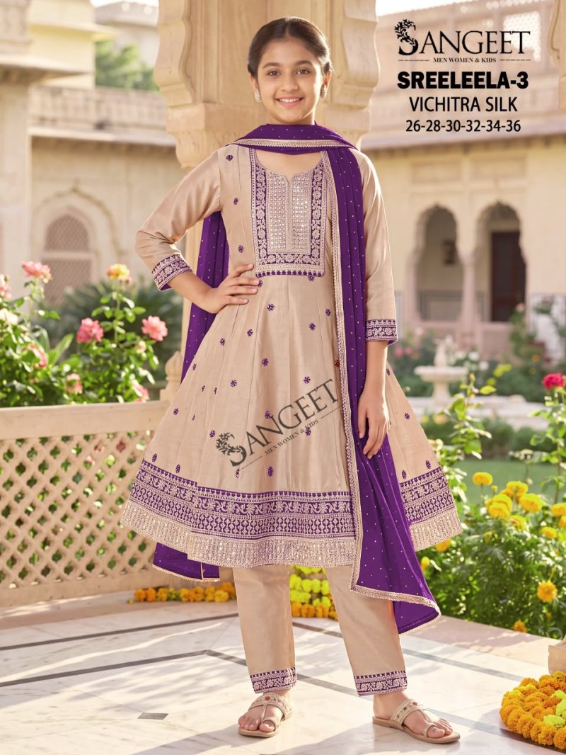 Sreeleela Vol 2 By Sangeet Kids Vichitra Silk Kurti Set 